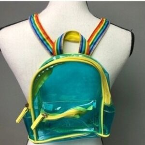Clear VTG 90's Teal Backpack Rainbow Straps Yellow Trim Mini‎ Bag